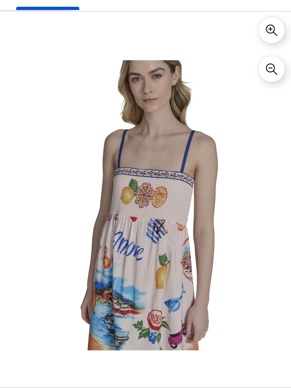 Peach Printed Maxi Dress with Smocked Bodice and Blue Straps Size XL - Picture 5 of 9